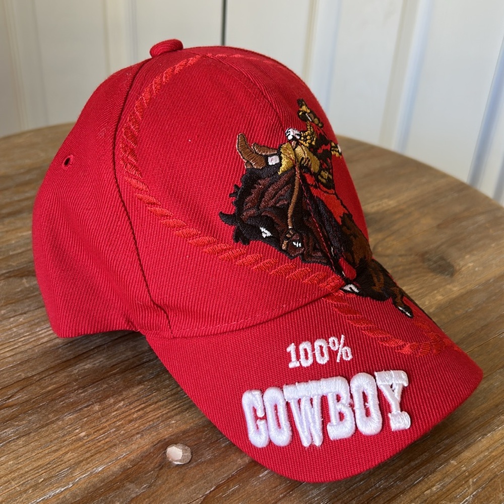 Red Cowboy Embroidered Cap. 100% Cowboy. - Picture 3 of 17